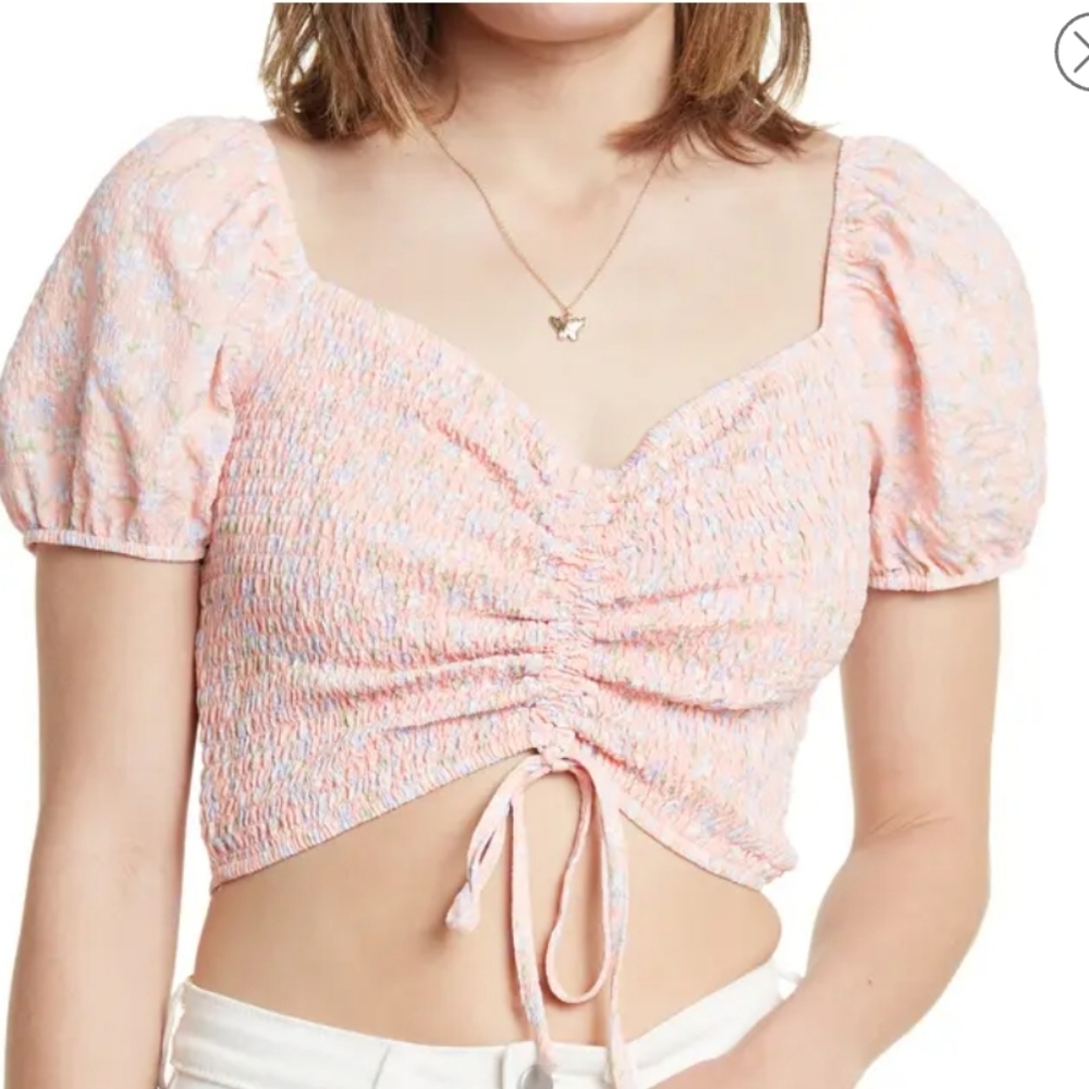 Short Sleeve Ruched Smocked Crop Top ELODIE in Small